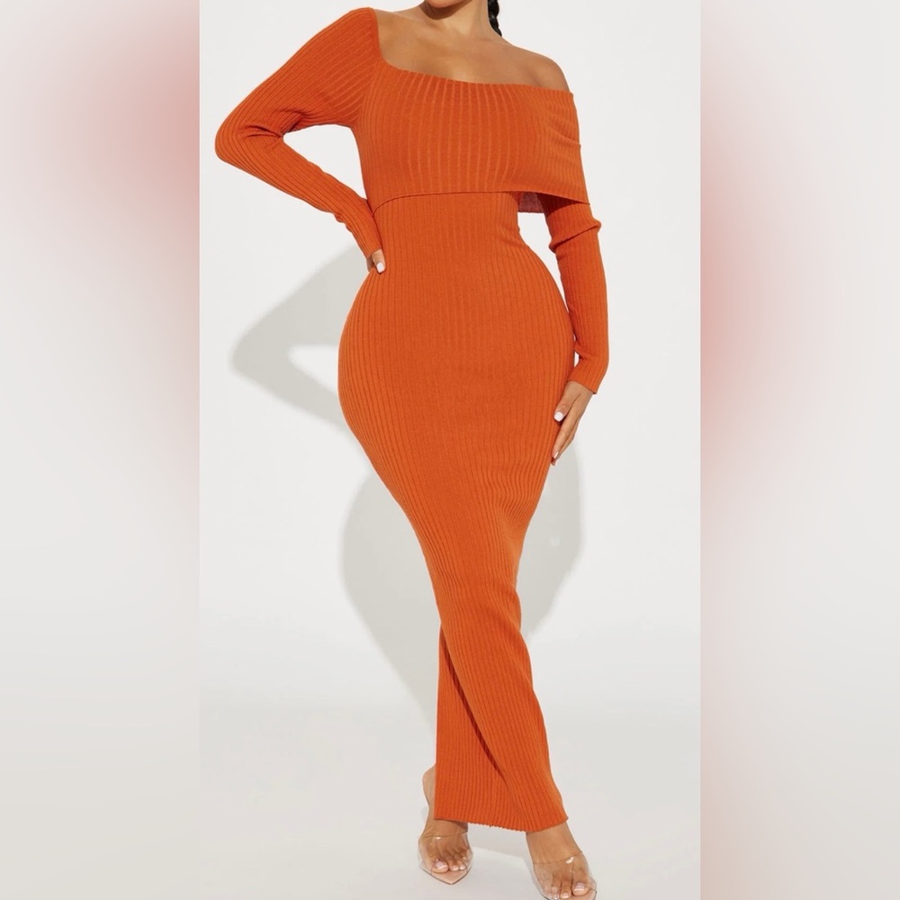 Fashion Nova One Shoulder Rust Dress